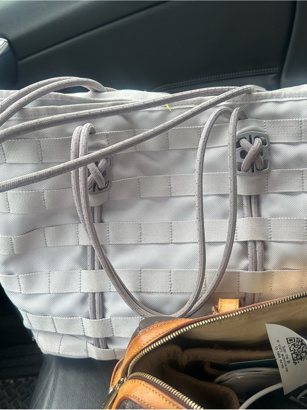 Light Gray Women's Tote Bag with Webbing Detail